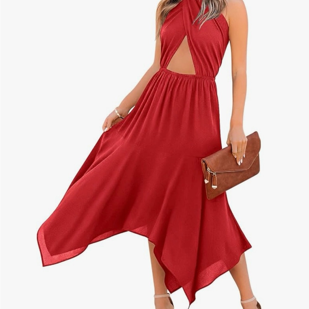 ANRABESS Never Worn- Women’s Halter Neck Cut Out Flowy Midi Dress